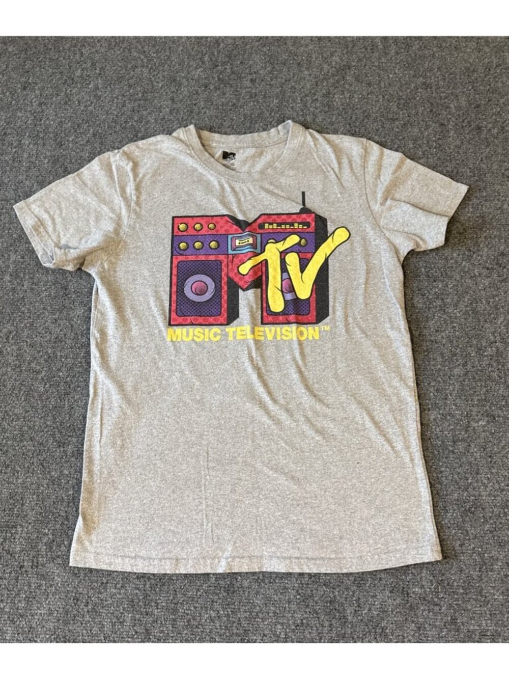 MTV Graphic T-Shirt Grey Boombox Design Music Television Logo Size M